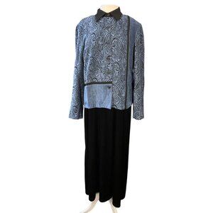 Coldwater Creek 2-pc Sleeveless Maxi Dress LS Paisley Jacket Black Velvet 14